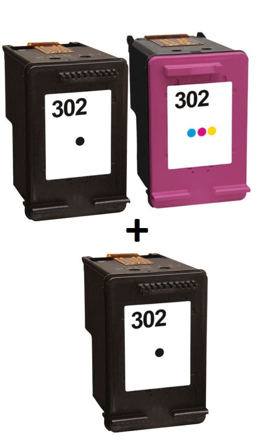 Remanufactured HP 302 Black (F6U66AE) & 302 Colour (F6U65AE) Ink Cartridges High Capacity + EXTRA BLACK